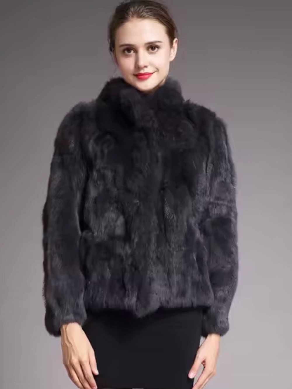 Classic Black Rabbit Fur Jacket - Women